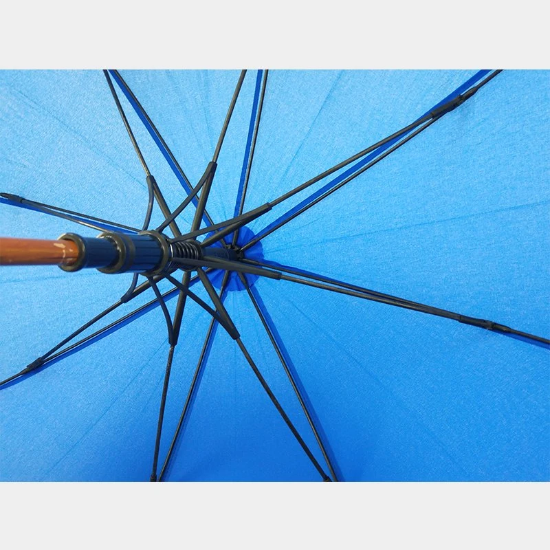 Windproof Fiber Frame Custom Color Straight Umbrella Wood Handle