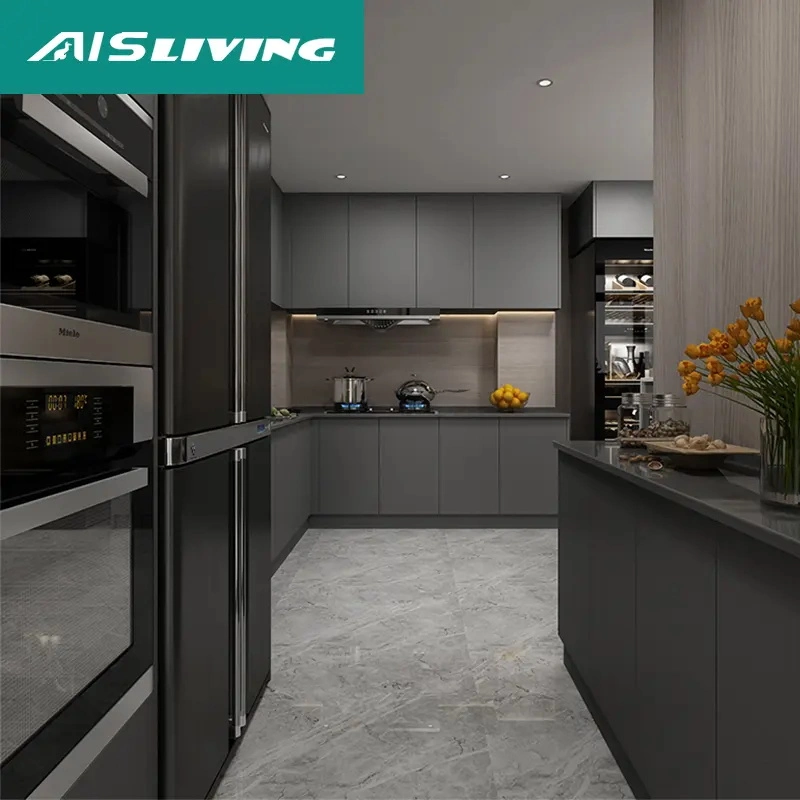 AIS Modern Minimalistic Style Designs Small Complete Custom Home Furniture L Shaped Melamine Unit Kitchen Cabinets with Sink