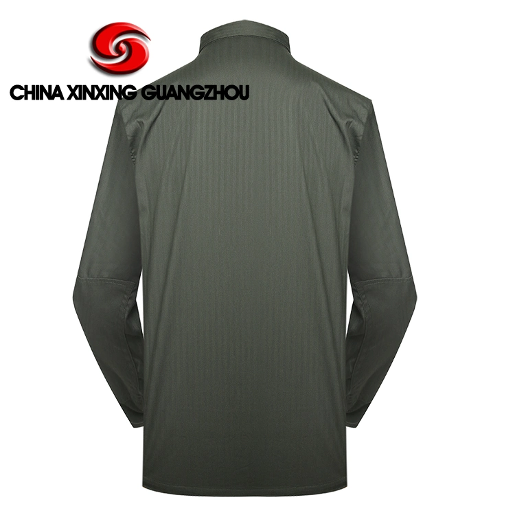 Custom Long Sleeve Polyester Cotton Plain Fabric Olive Green Police Casual Men's Shirt