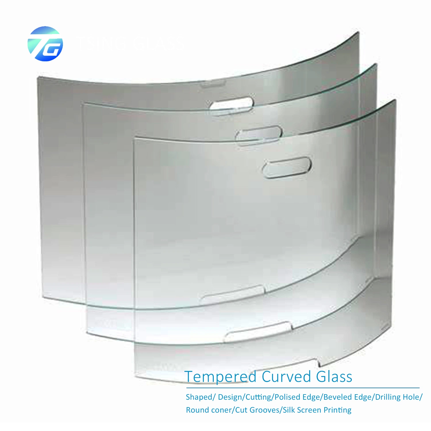 6mm 8mm Tempered Curved Glass /Hot Bent Glasss/Curved Glass for Door/Freezer Display/ Icebox/Furnace/Railing Fence