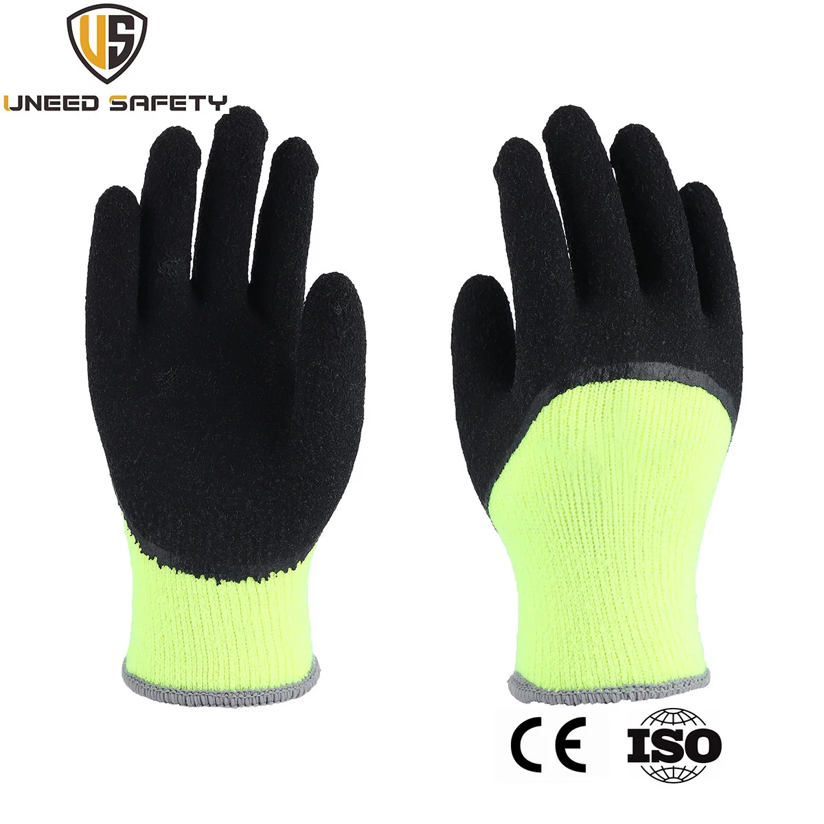 Hot Selling Hi-Vis Winter Warm Acrylic Liner 3/4 Dipped Crinkle Latex Coated Safety Work Protective Working Glove with CE OEM ODM