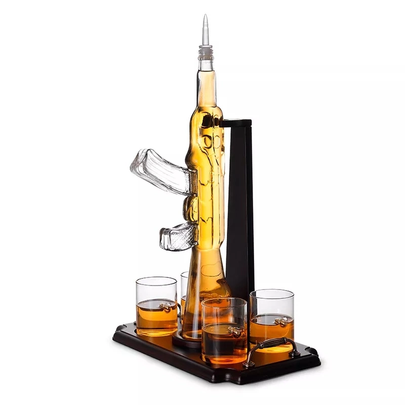 Crystal Glass Ak47 Gun Set Drink Decanters Gun Shape Glass Wine Whisky Decanter and Glasses Sets 5 Piece