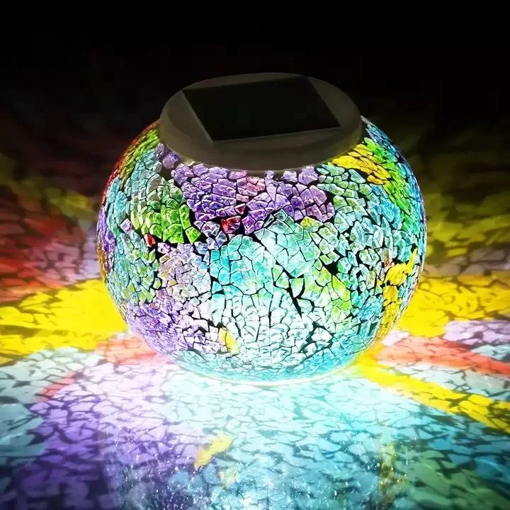 LED decoração de luz solar paisagem luz Amazon novo Exterior à prova de água Copo de vidro em mosaico
