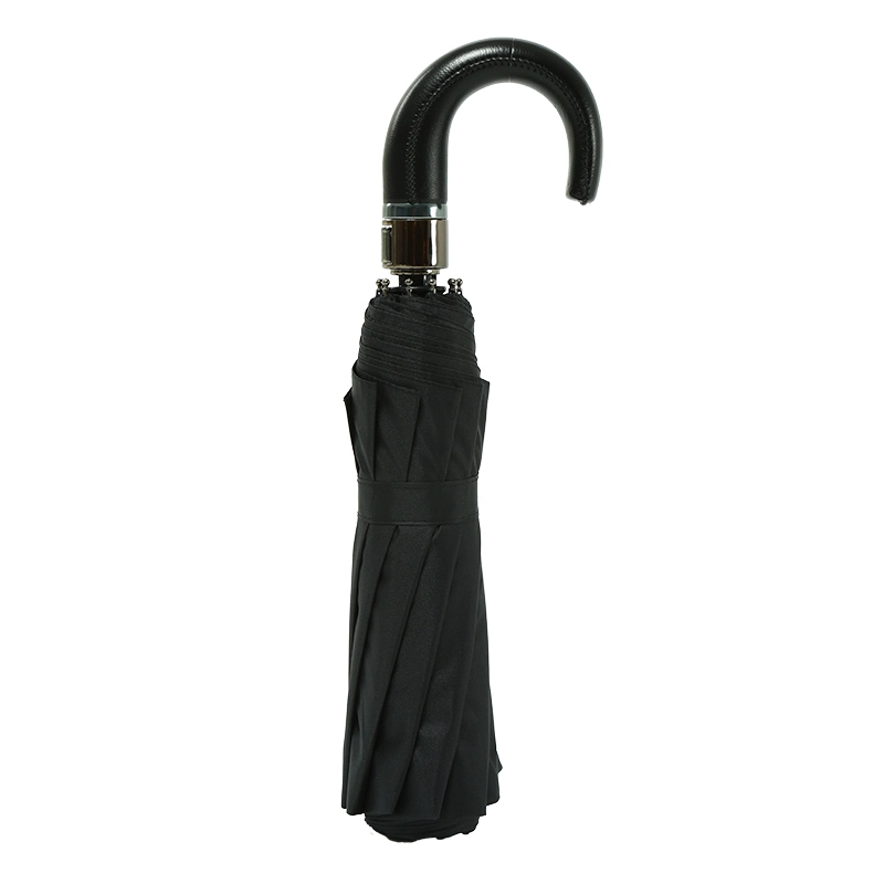 Fully Automatic Leather Bent Handle Three-Fold Umbrella