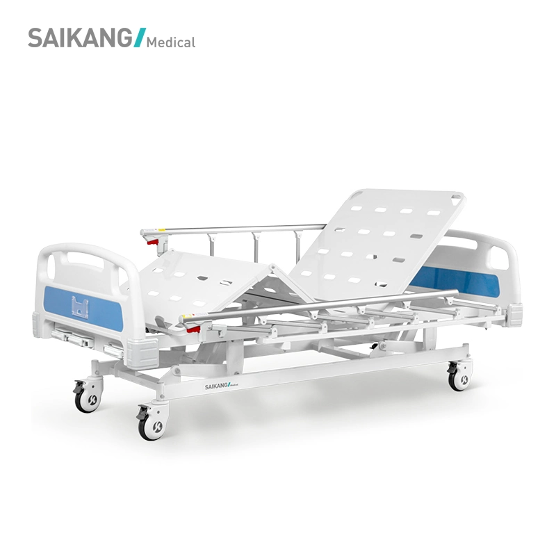 A3K 3 Metal ajustable de 3 funciones de manivela plegable Mobiliario Médico Enfermería Manual del paciente cama de hospital con ruedas