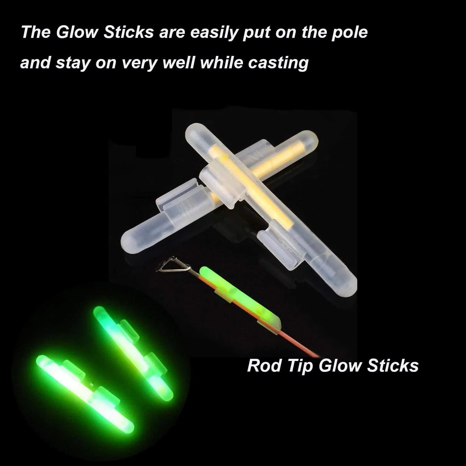 Glow Sticks Rod Tip Glow Sticks Fishing Rod Floats Glow Sticks Fishing Rod Night Fishing Light Fishing Green Fluorescent Light 20PCS (10bags) #M #L #XL