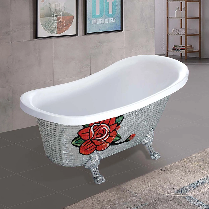 Retro Acrylic Claw Foot Freestanding Bathtub White Soaking Bathroom Tub with Four Legs