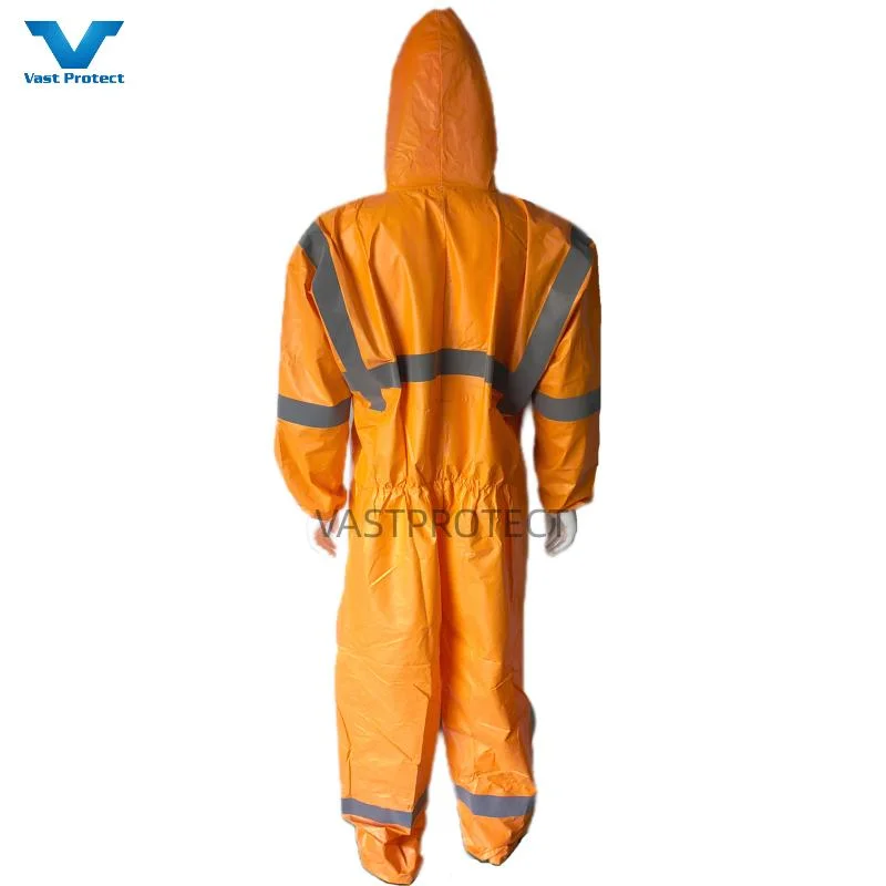 USA PPE Safety Disposable PP+PE 56GSM Reflective Tape Orange Coveralls