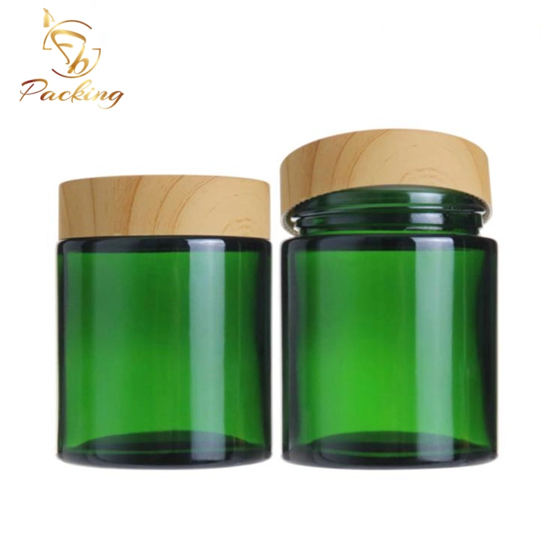 Stock Cosmetic Cream Green 100g Cosmetic Jar with Bamboo Color Cap