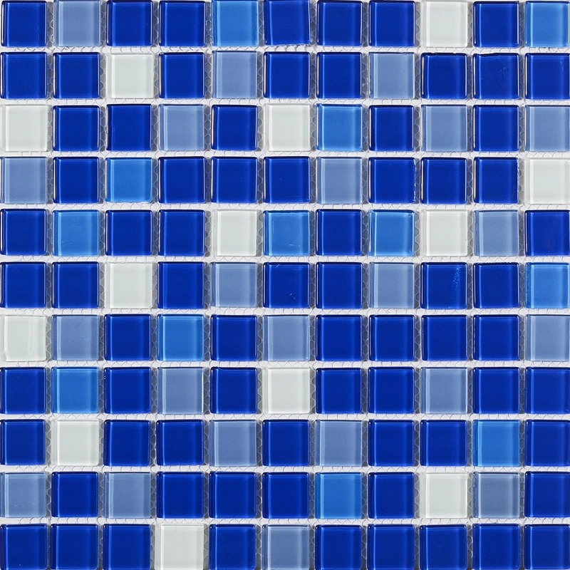 China Wholesale Square Blue Blend Hot Melt Glass Mosaic for Swimming Pool