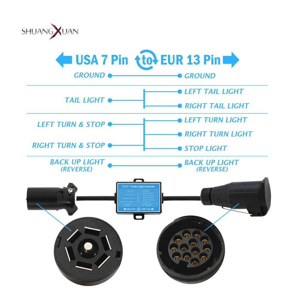 Conversor de luz do reboque usa 7 para EUR 13 Pino Reboque Peças de conector elétrico da tomada de lâmina de 7 vias de separação do sinal do freio/Stop