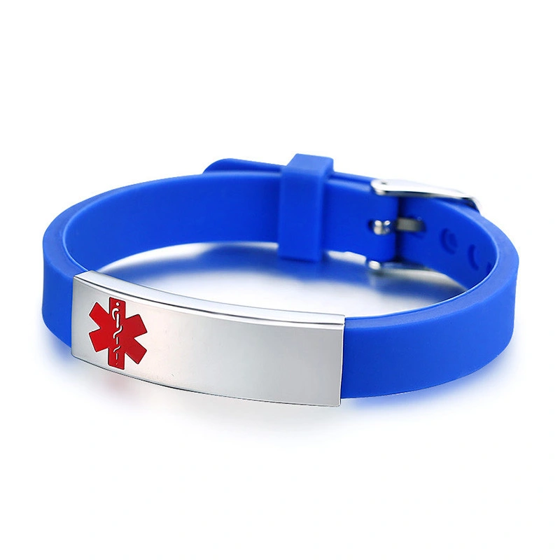 Red Medical Alert ID Emergency First Aid Bracelet Laser Engraved Adjustable Silicone Wristband