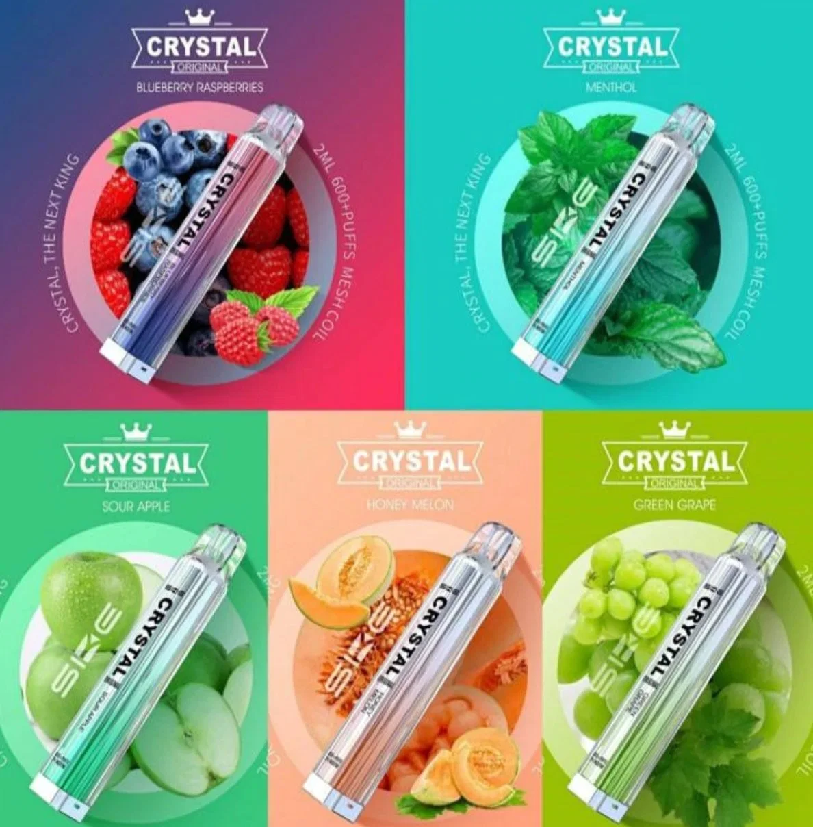 Mini ske Crystal 600 Puffs descartáveis boca para fumantes eletrônico Pape pulmonar