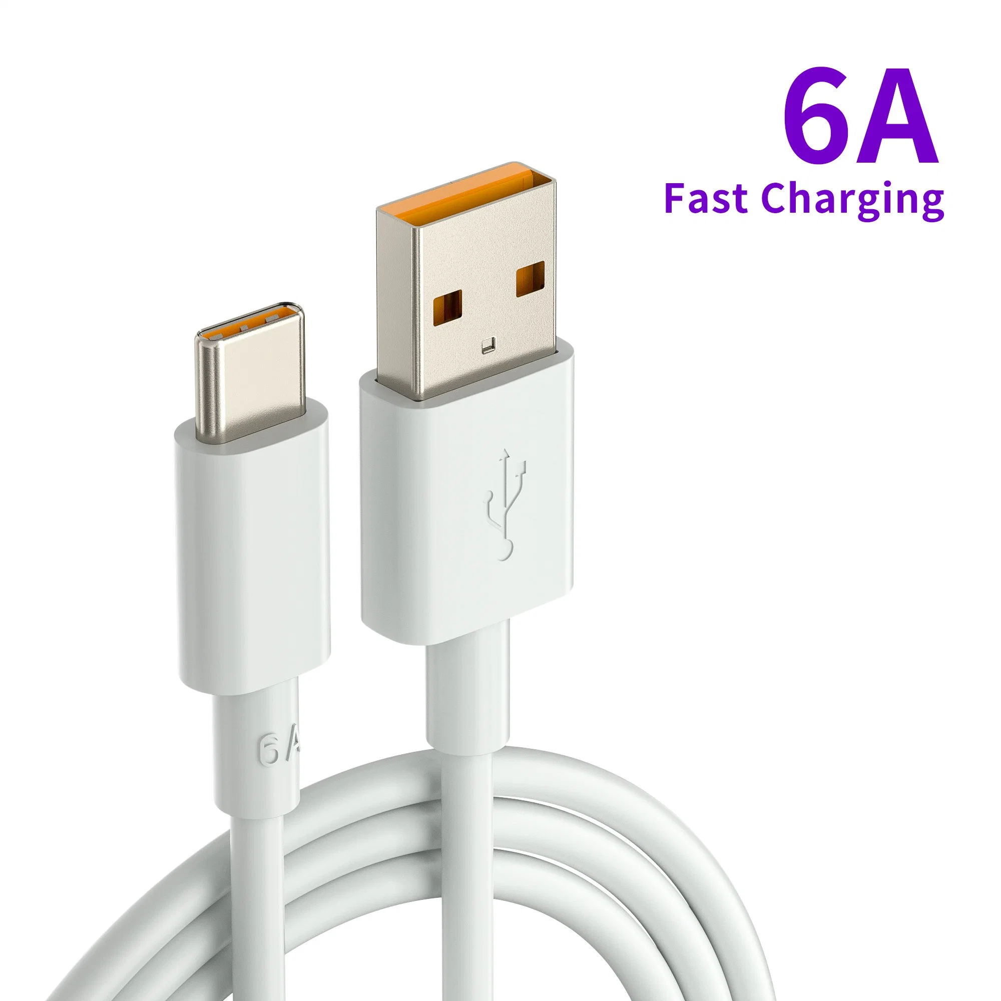 1m 3FT Quick Charge Fast Charging Mobile Phone Data Cable White TPE Data Cable Type C USB 6A Super Fast Charging Phone Cable