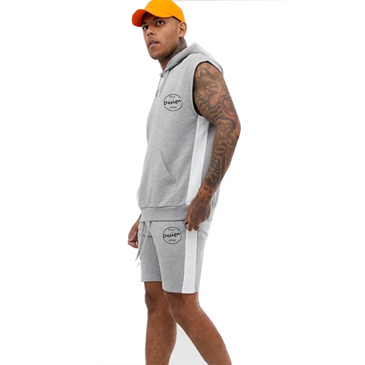 OEM Top-Qualität Soft Cotton Herren Short Set Tank Top Und kurzer Cut &amp; Sew Track Suit für Herren Mit Kapuze