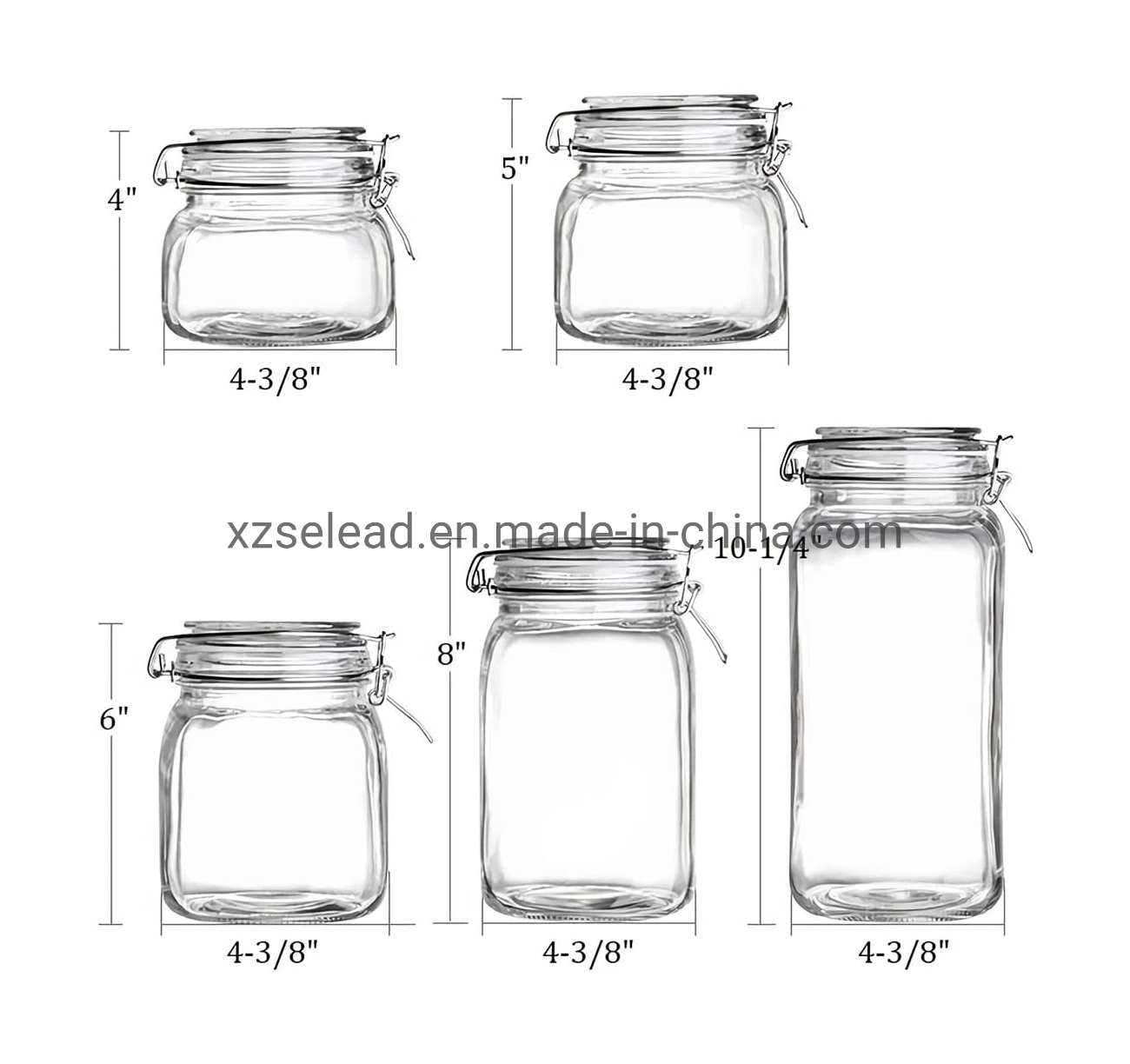 Square Glass Bottle for Food Storage Glass Jars with Airtight Metal Buckle