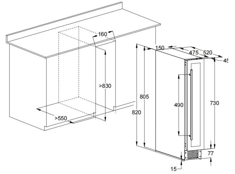 9 Bottles Built-in Mini Wine Cooler with 6 Wire Shelf and Single Zone