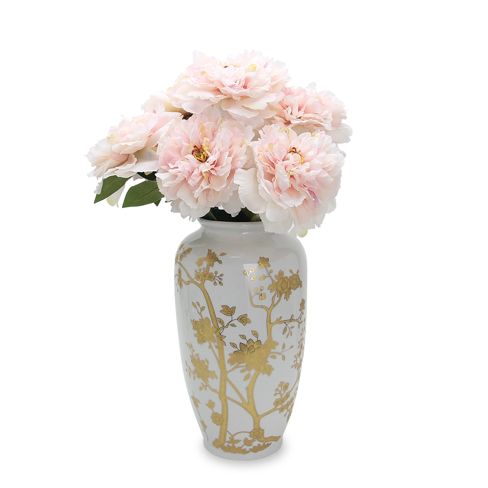 V103uma elevada qualidade Chinoiserie Cerâmica vaso de Flores Decoração vaso de mesa Branco Porcelana grossista com detalhes de Ouro