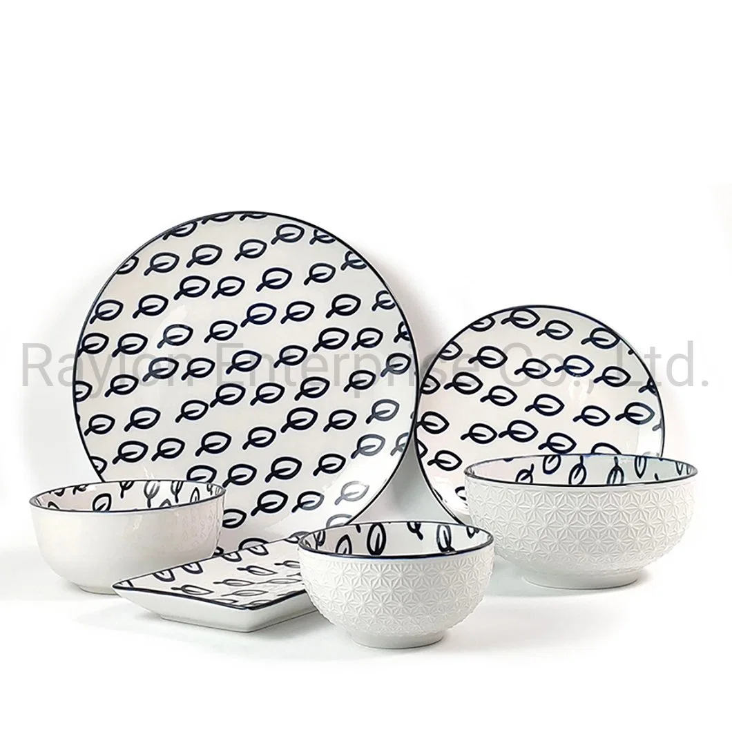 Wholesale/Supplier Houseware Porcelain Embossed Pad-Printing Dinnerset with Rim