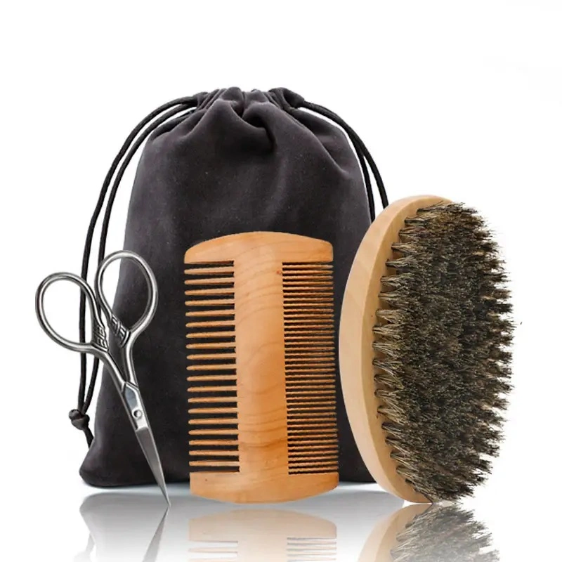 Yaeshii Natural Boar Bristle Bela cepillo de barba para hombres Bambú cara Masaje a los osos de Comb y bigote