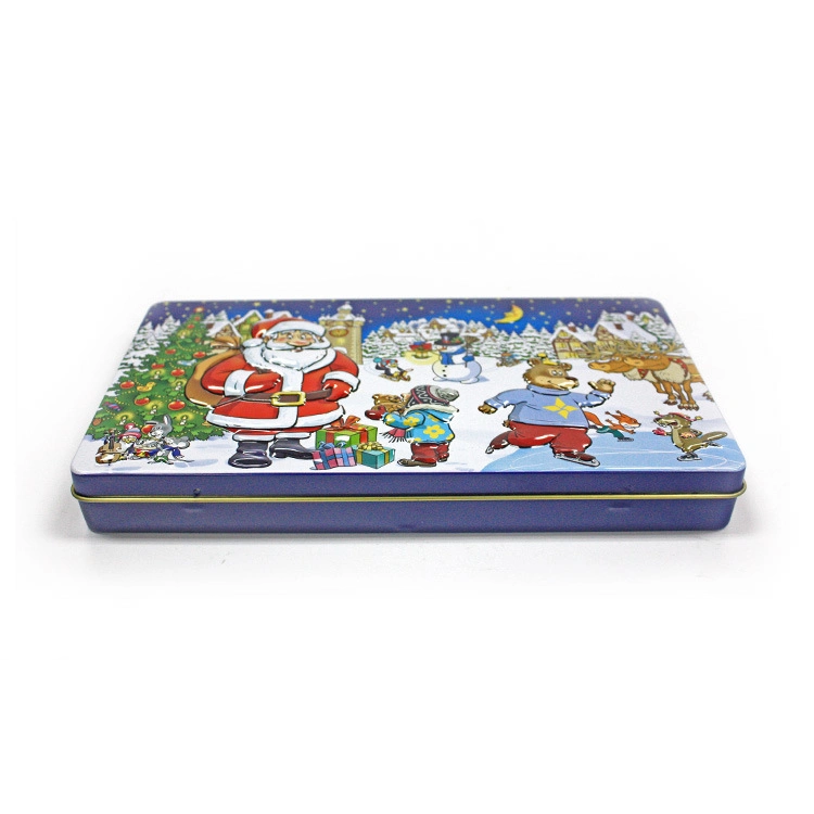 Custom Embossed Big Thin Rectangular Christmas Holiday Gift Tin with Pet Tray