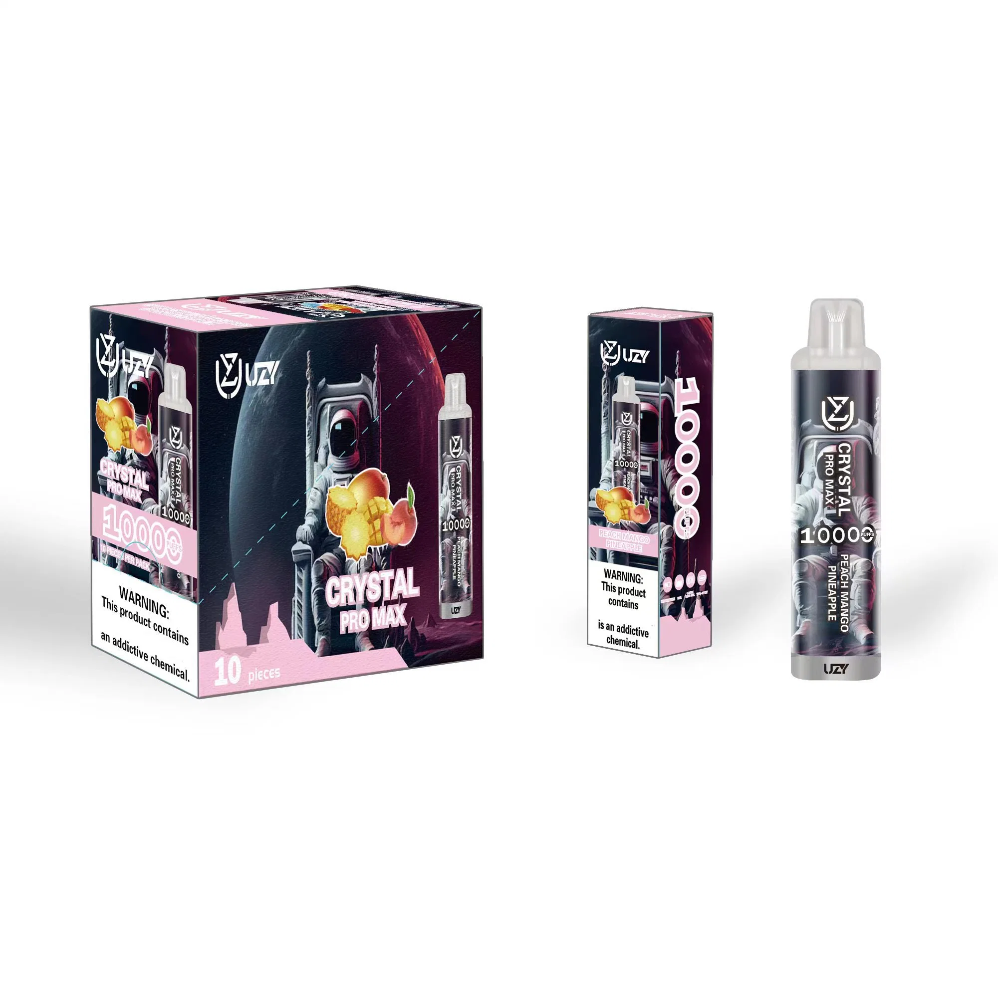 Uzy Crystal 10000 Puff PRO Max одноразовые сигареты E 16мл Картридж с перезаряжаемым аккумулятором емкостью 650 мА/ч, светящимся пером Vape, RGB 12 вкусов