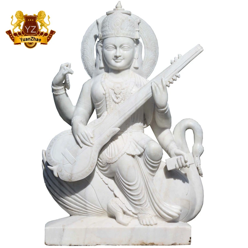 Hand Carving Life Size White Marble Saraswati Buddha Sculpture for Sale