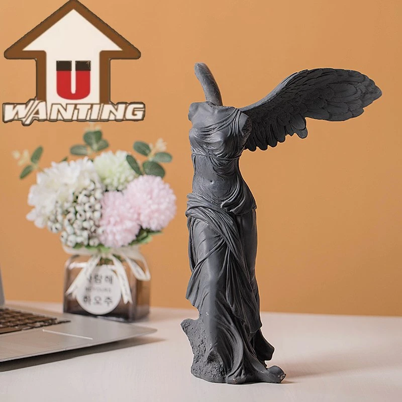 Retro Victory Goddess Polyresin Winged Sculpture Living Room Home Decor Religious Statue