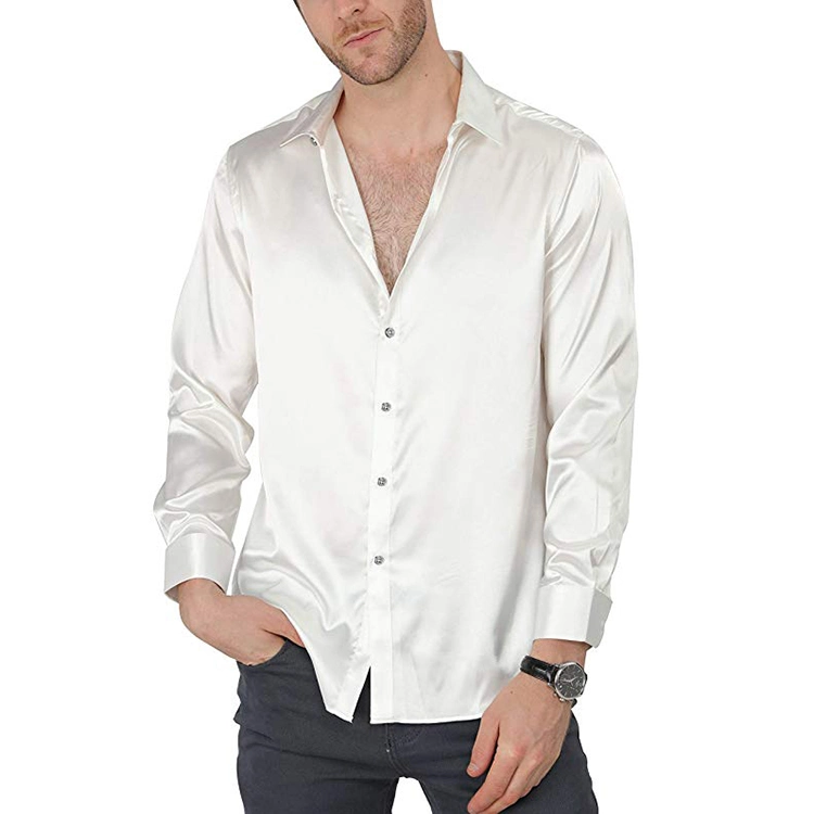 2023 New Design Plain Black 100% Silk Top Shirts Long Sleeve Button Down Custom Silk Shirts Men