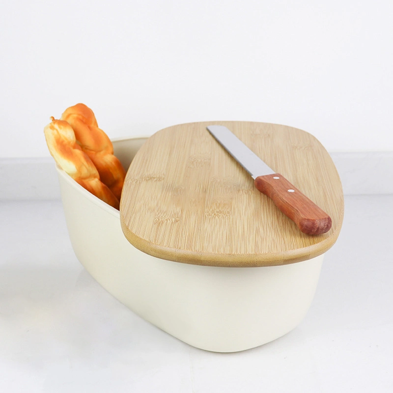 Caja de almacenamiento de alimentos de plástico multifuncional con cubierta de madera de cuchillo Para pan tostado Baguette