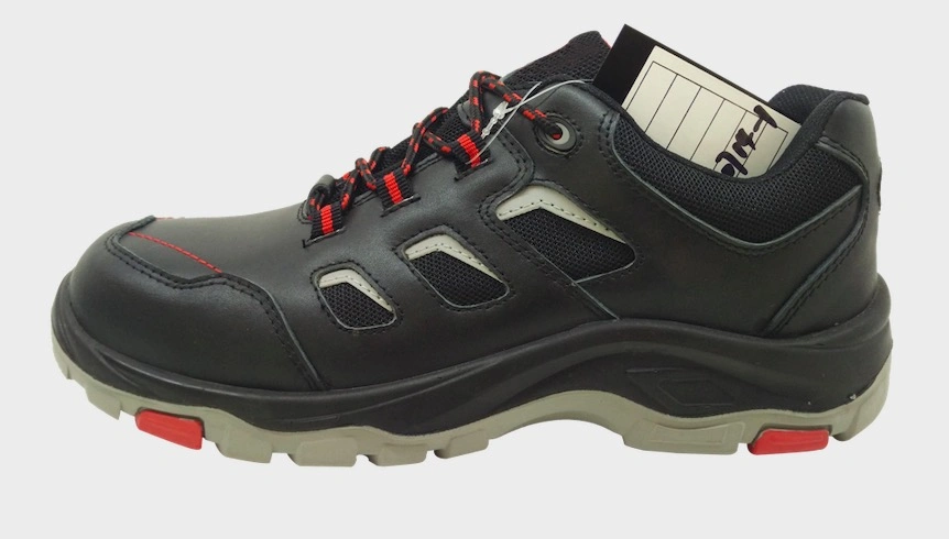 Black Leather Upper Safety Shoes with Rubber Injection Outsole