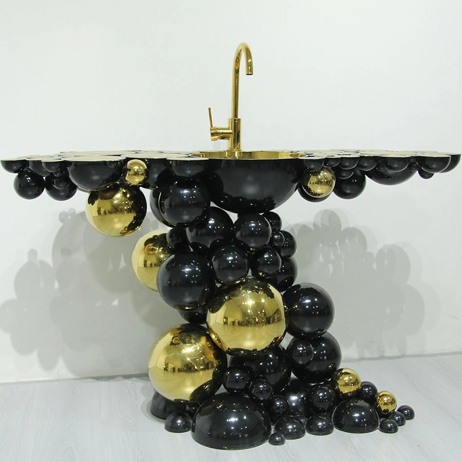 Gold Stainless Steel Washstand with Black Paint Modern Luxury Bathroom Basin and Sink Furniture