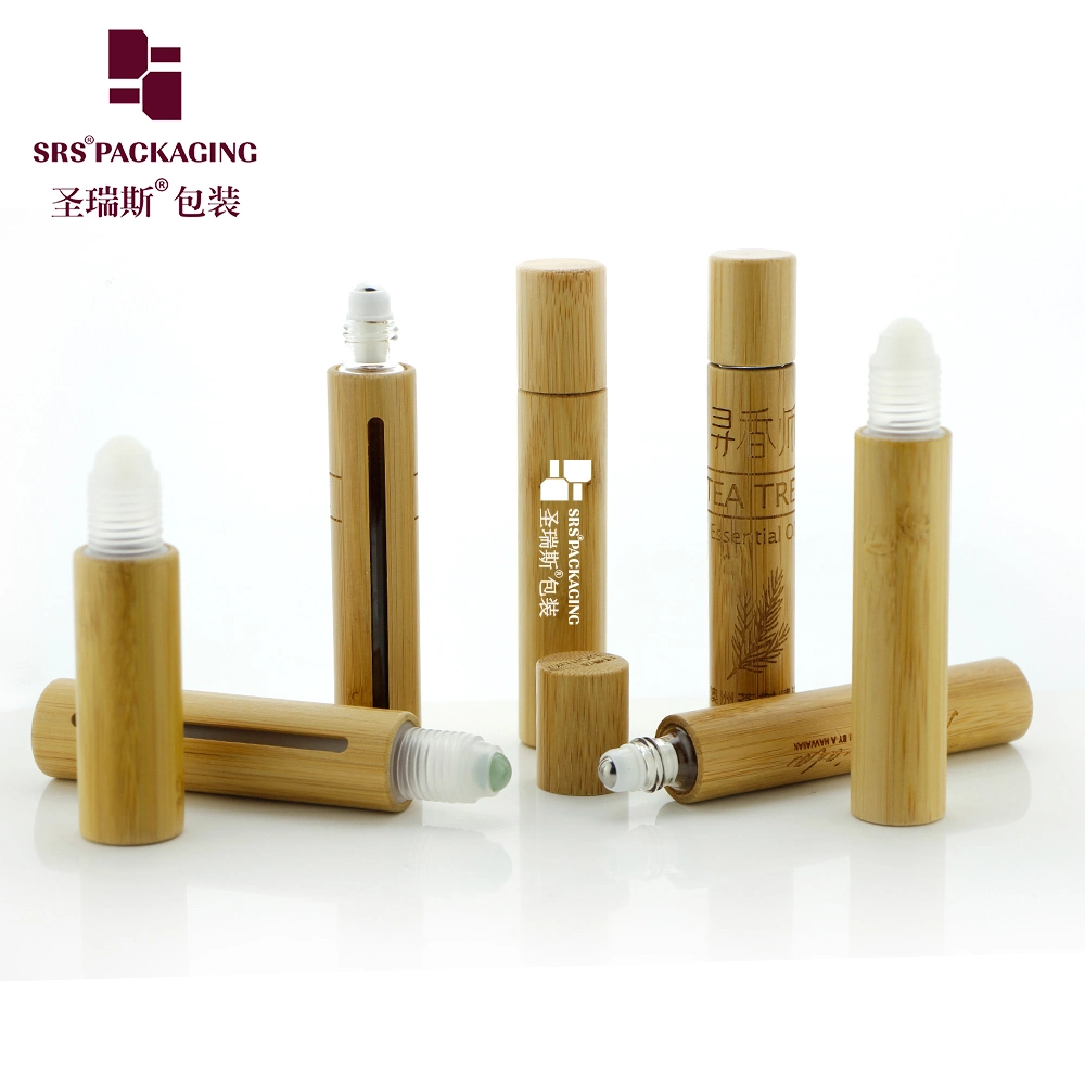 Natural Bamboo Packaging Round Square Cosmetic Empty Clear Amber Green Blue Glass Roller/Dropper Perfume Plastic 3ml 5ml 10ml 15ml Essential Oil Roll on Bottle