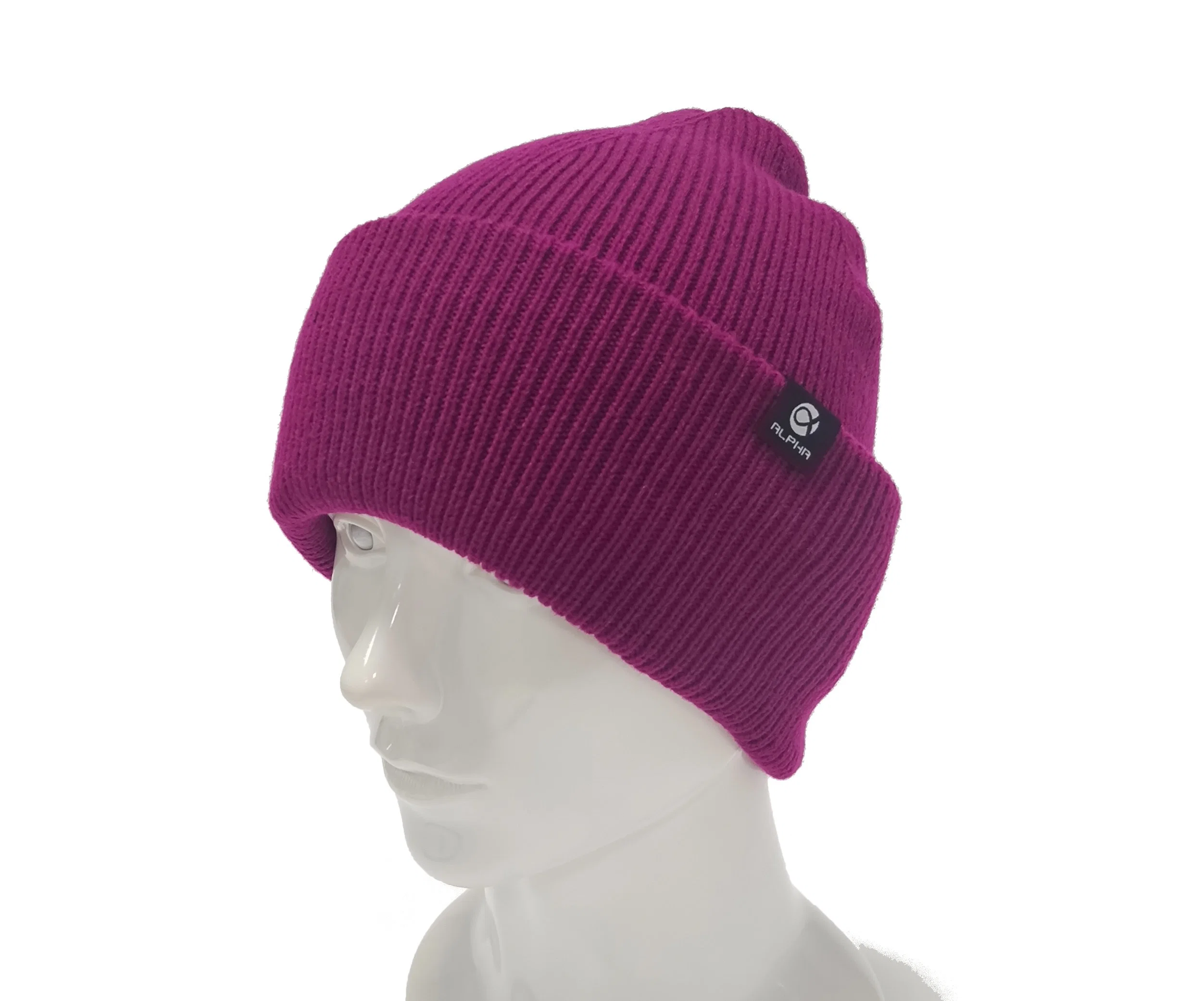 Winter Cuffed and Slouchy Beanie Knitted Hat with Woven Logo