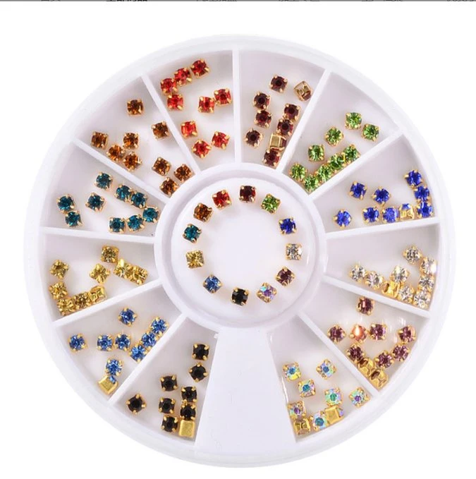 12 Grids Mixed Colorful Nail Crystals Rhinestones Ab Heart Sharp Flat Nail Charms