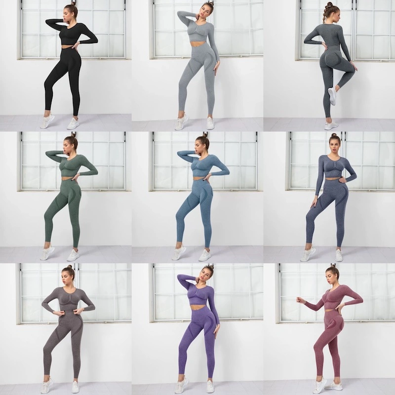 Stylish Tiktok Trendy Althetic Wear Track Suits for Ladies, Seamless Contour Leggings + Long Sleeve Ruched Top Yoga Fitness Sweatsuits Leisure Running Clothes