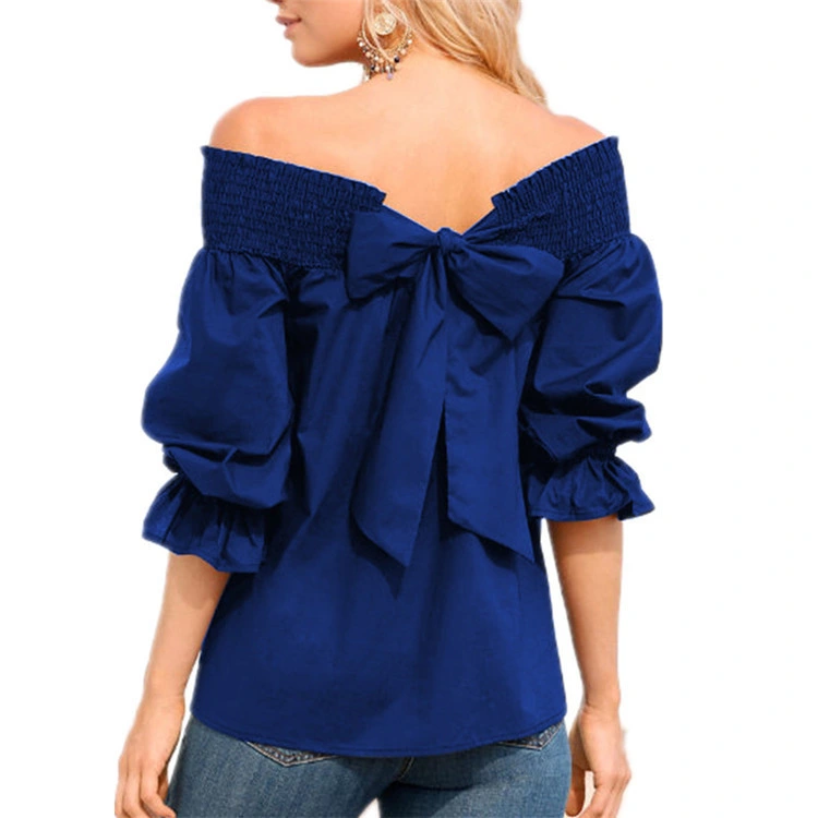 Sexy Long Sleeve Women's Crop Top Big Bow Top One Shoulder Blouse