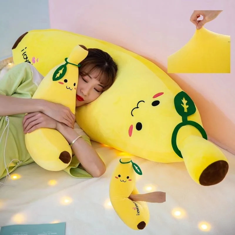 CPC Best Price Popular Smile Face Expression Yellow Kawaii Banana Fruit Doll Pillow Soft Stuffed Long Banana Plush Toy