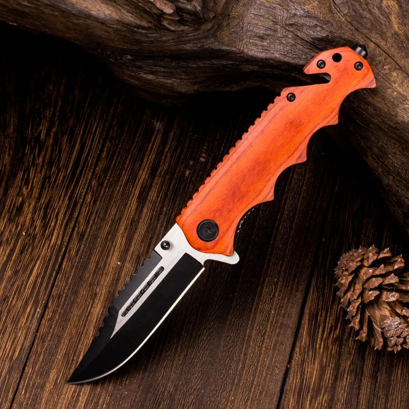 8"Folding Pocket Knife Satin CNC Grinding Blade and Colour Wood Handle