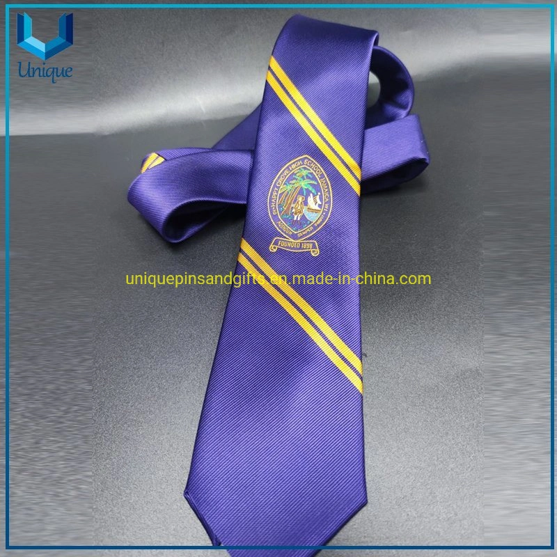 Custom High Quality personalizado imitado de seda poliéster Neckti, tela Corbatas Escuela de tejidos Tías de estudiantes