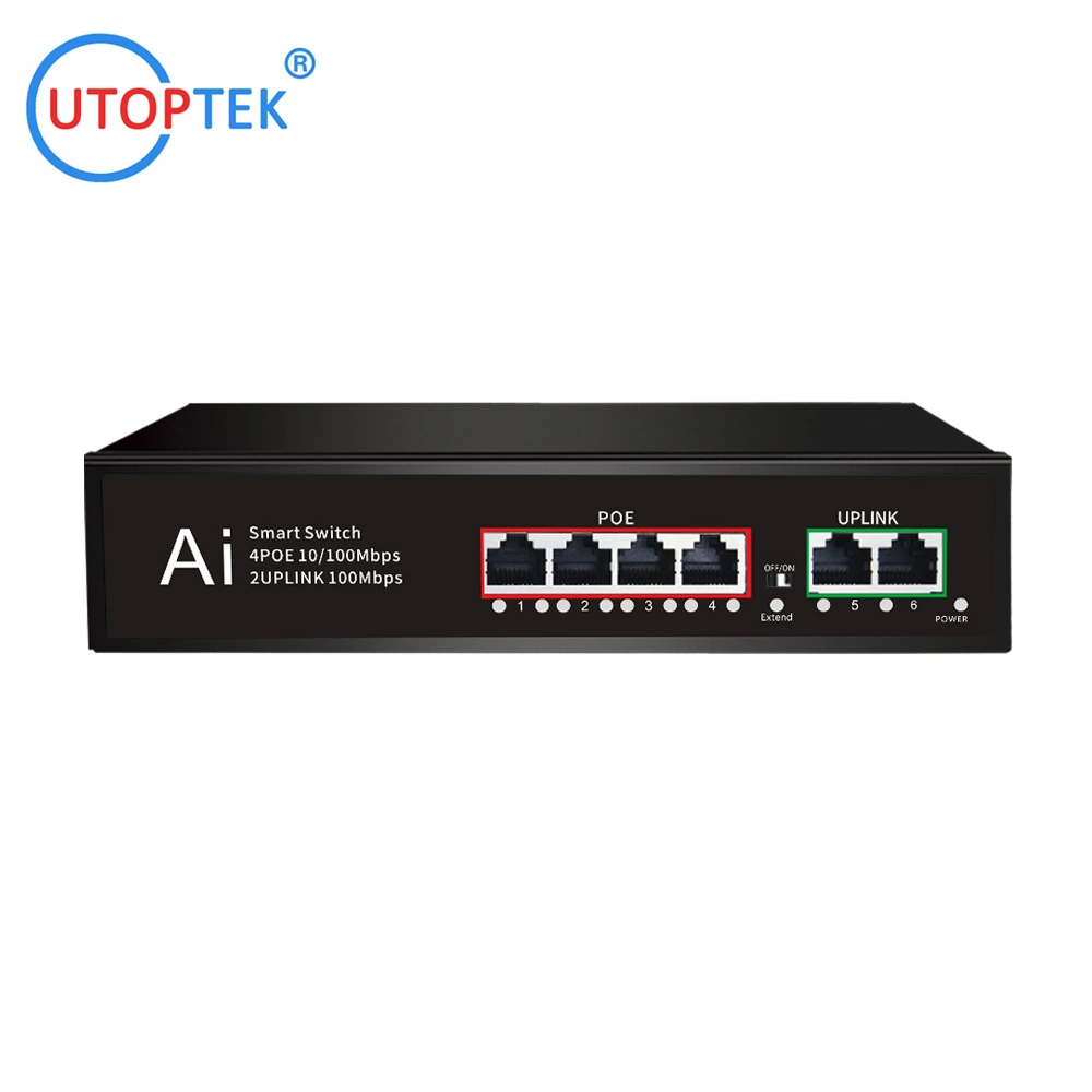 4* 10/100Mbps Fe Poe Port and 2uplink Network Poe Switch 250m with Vlan Function Available in Stock