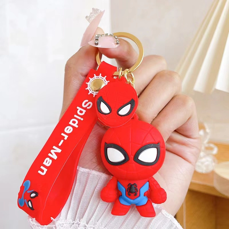 Ruunjoy 3D Figure Super Hero PVC Rubber Keychain Spider Man Wristband Cute Spider Man Cartoon Keychain Key Ring