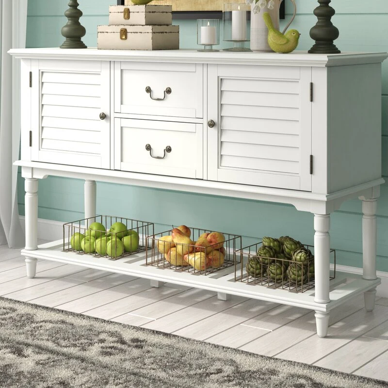 Kitchen Cabinets White Buffet Server Storage Sideboard Cabinet with 2 Door 2 Drawer for Kitchen Dining Room