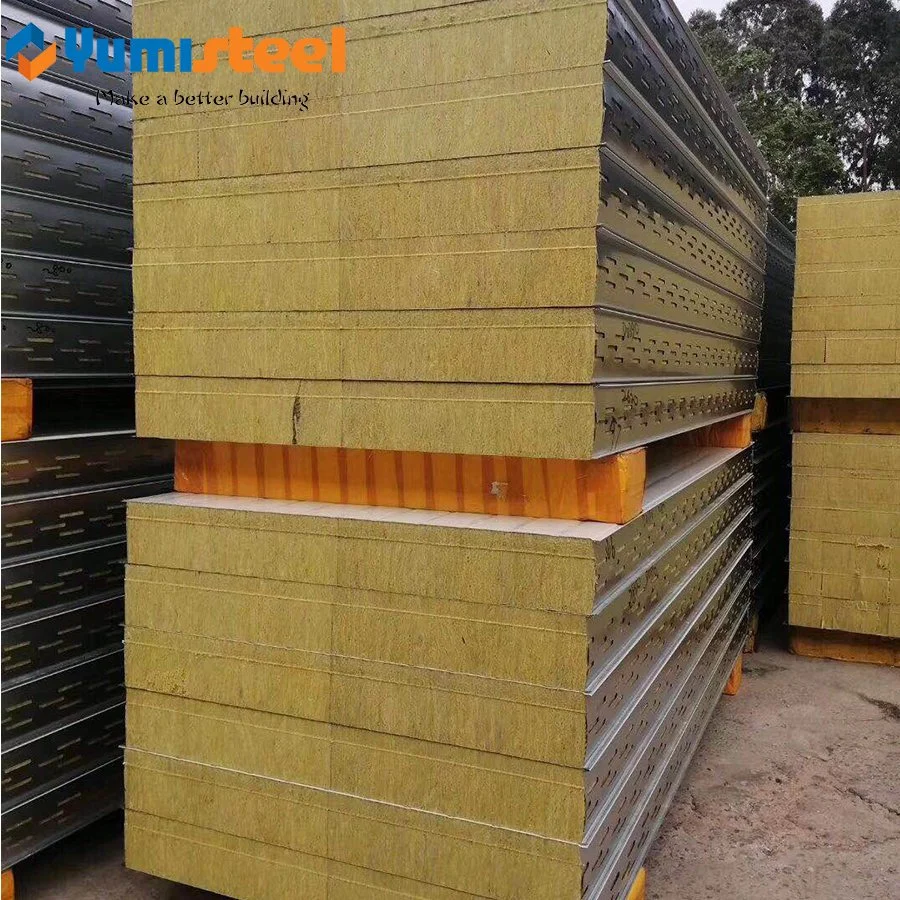 Rib Insulated A1-Fireproof/Soudproof/Moistureproof Rockwool Sandwich Composite Steel Wall Panels