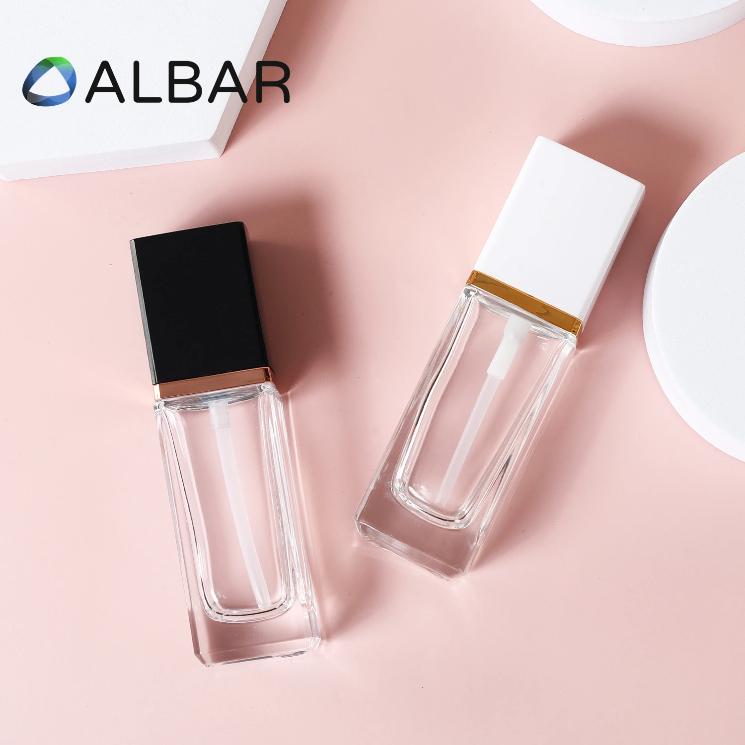 20ml 30ml claro e fosco Personalizar Provas Foundation Vidro cristal Perfume vaso de cosméticos com bomba de imprensa ou a pulverização na praça rectangular portátil de formato