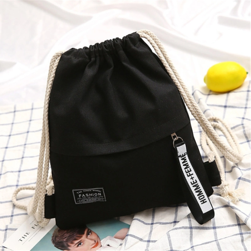 Customized Fashion Women Reusable Durable Fabric School Students Fitness Gym Shopping Gift Sports Canvas Cotton Rope Drawstring Backpack Bag with Zipper Pocket