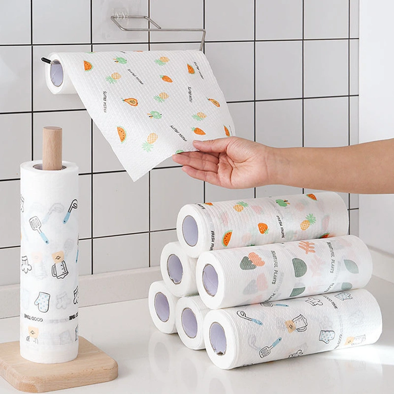 Lazy Rag Washable Roll Towel with Paper Rack Disposable Dish Paper Tissue Wipes Towel Cloth