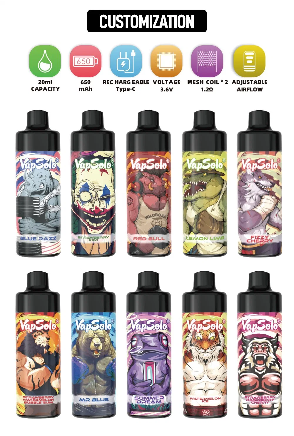 Großhandel i Vape Einweg Vape Hotselling 9000 10000 12000 Puffs 20ml eJuice Fruchtaromen Vapsolo Einweg Vape 10000 Puffs Vape Tornado