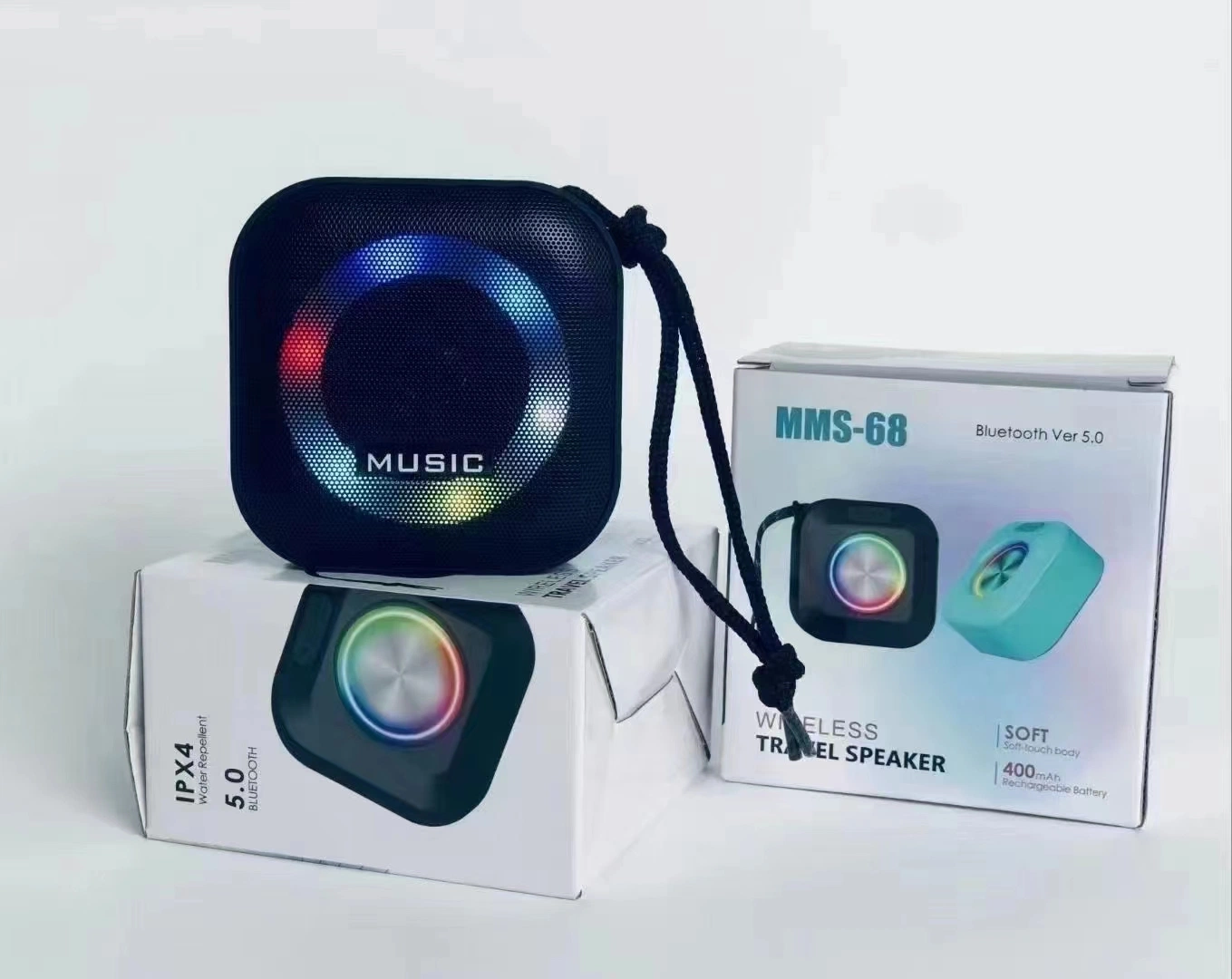 Ld-MMS-68 Mini portátil de luz RGB tejido de conexión inalámbrica Bluetooth Deportes al aire libre Audio estéreo altavoz de radio