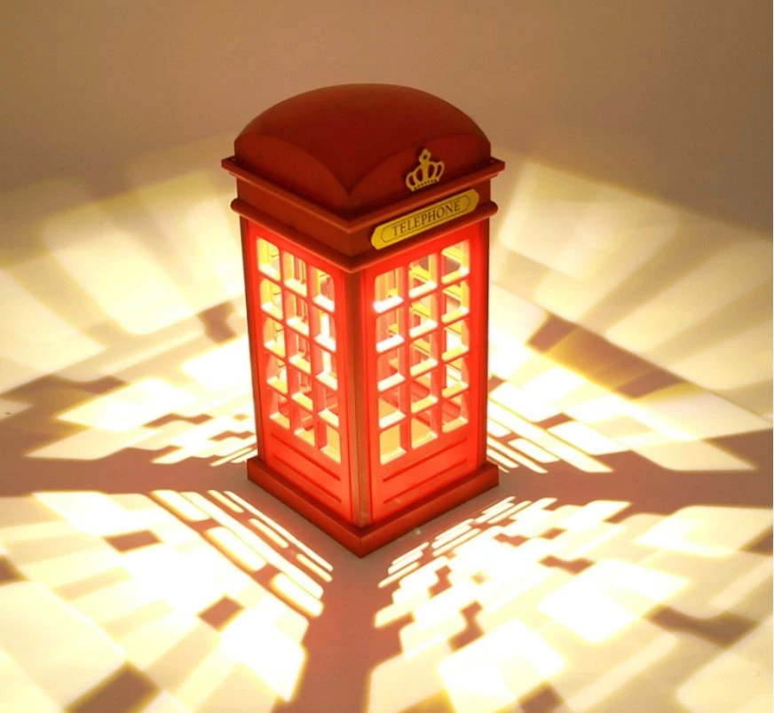 Phone Booth Shaped Night Light Battery Powered USB Cable Rechargeable Brightness Adjustable